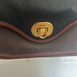 Fossil Black and Brown Leather small Messenger Bag/ Shoulder bag